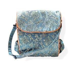 NEW 2-in-1 Brocade Satin Shoulder Bag/Backpack with Divider/Mat in Aqua Blue